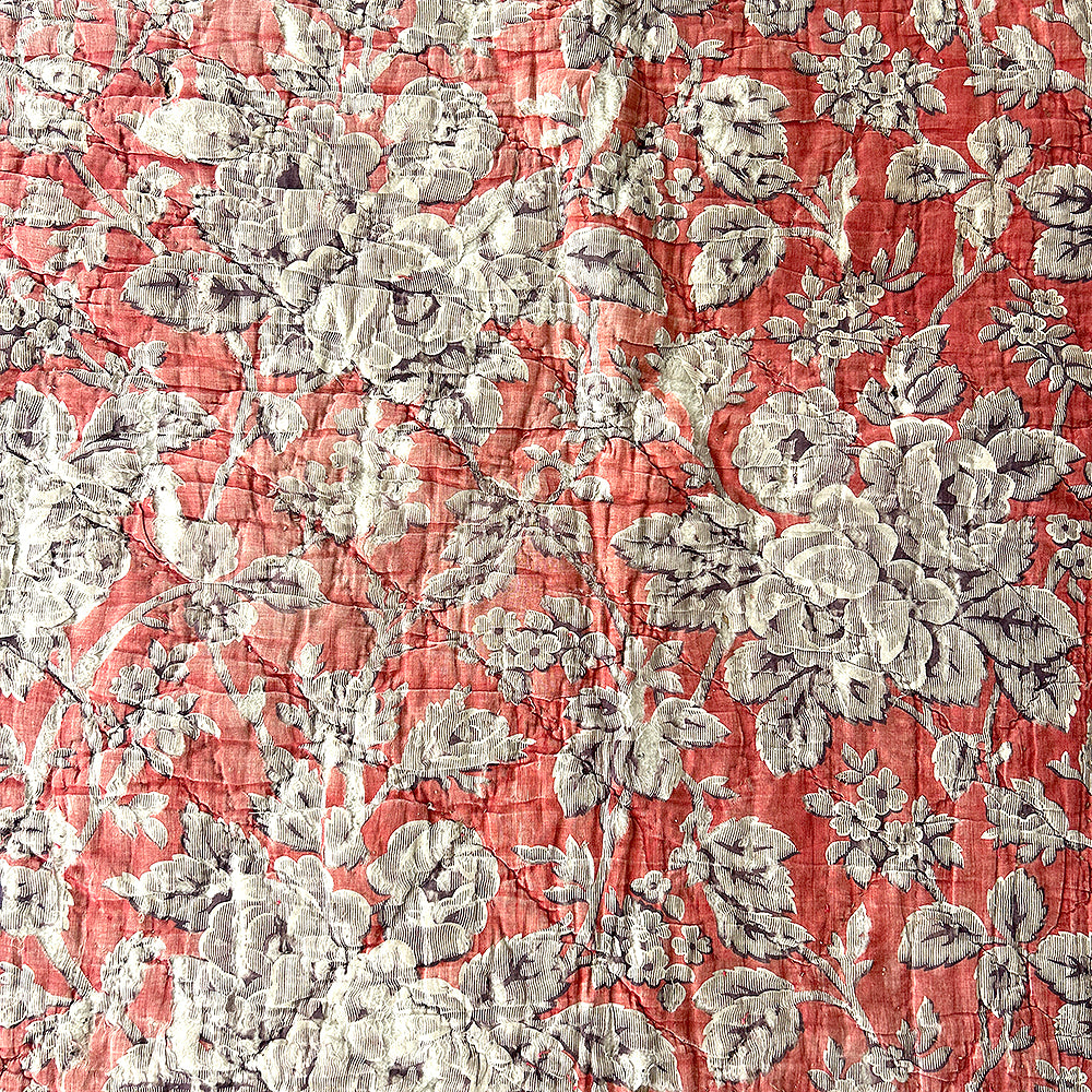 Antique French Red and Purple Quilted Piece