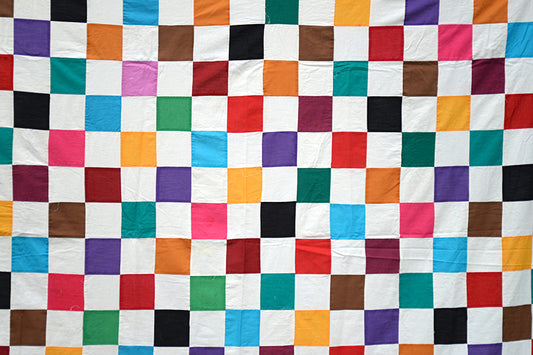 Vintage Colorful Checkerboard Quilt Top