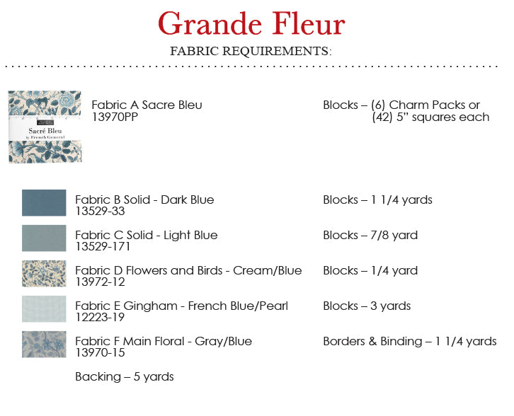 Sacre Bleu - Grande Fleur Quilt Pattern Instructions