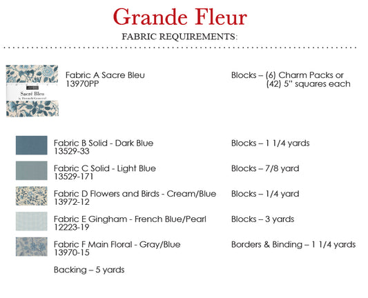 Sacre Bleu - Grande Fleur Quilt Pattern Instructions