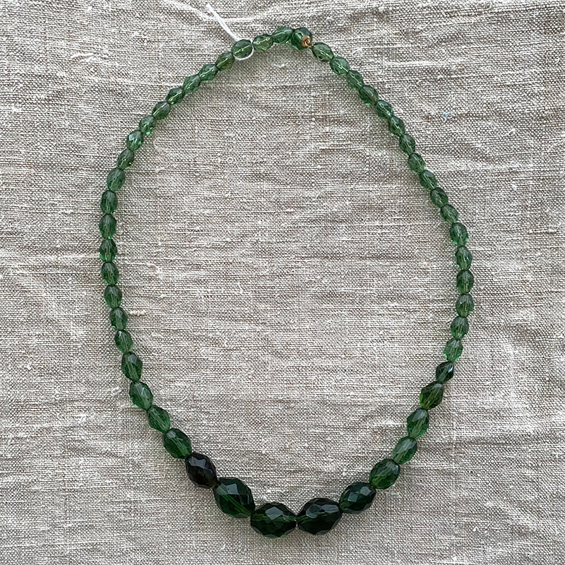 Antique Czech Faceted Green Glass Beads 22"