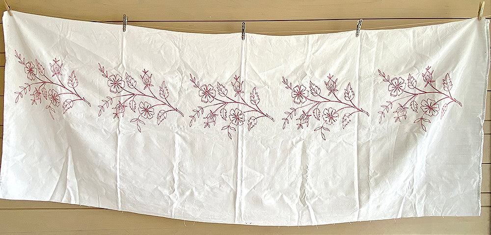Vintage Red Work Floral Panel