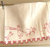 Antique Red Work Shelf Liner / Geese and Chickens