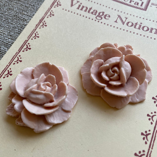 Vintage Pale Pink Floral Cabochons - Set of 2