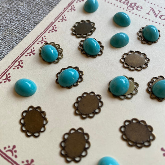 Vintage Turquoise Cabochons and Brass Bezels - Oval