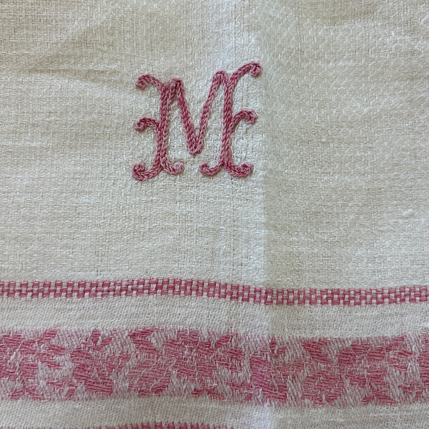 Antique French Hand Towel / Set of 2 / M Monogram