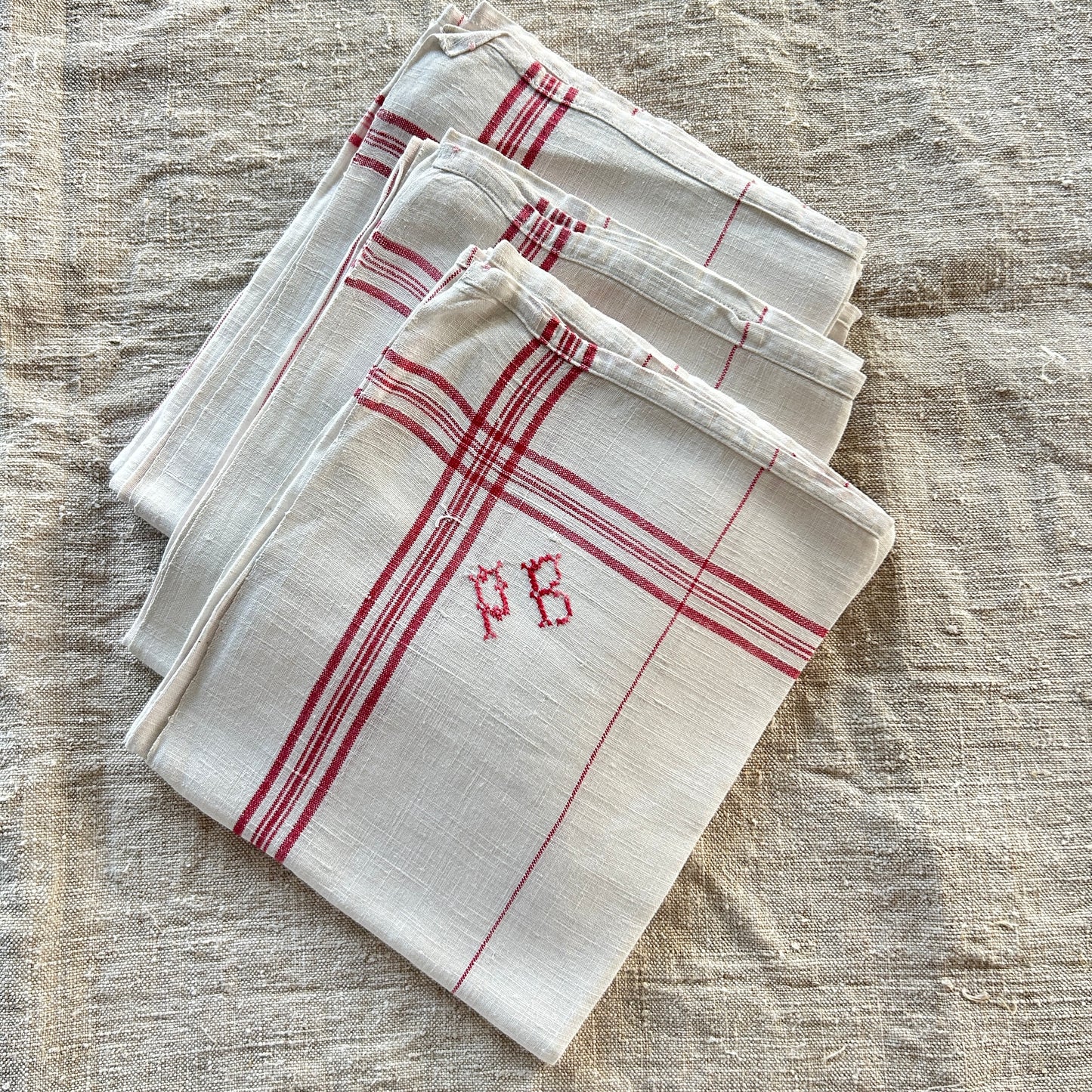 Vintage French Tea Towel - PB Monogram - Set of Two