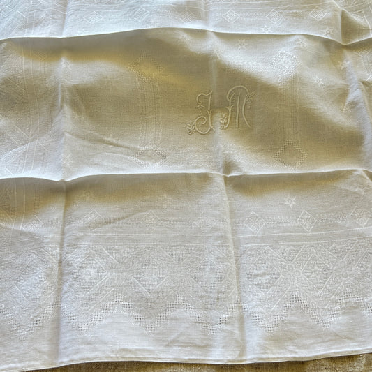Vintage White Damask Napkins - Set of Nine / JM Monogram