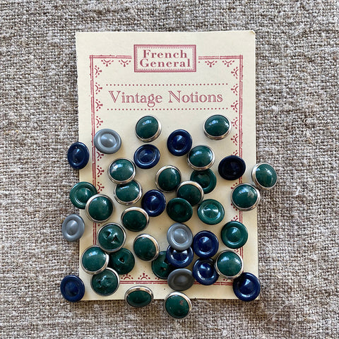 Vintage French Metal Buttons - Navy and Green
