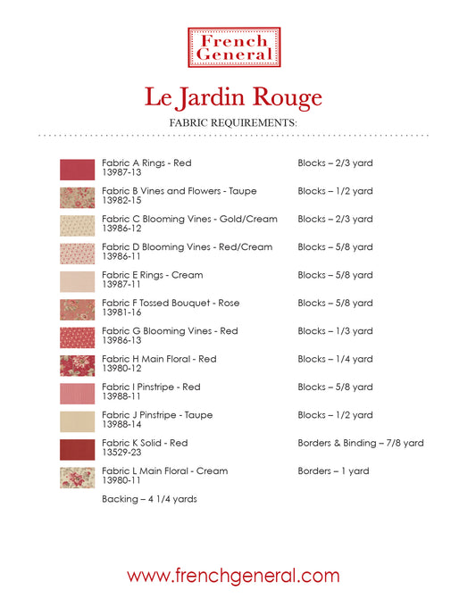 Joie De Vivre - La Jardin Rouge Pattern Instructions