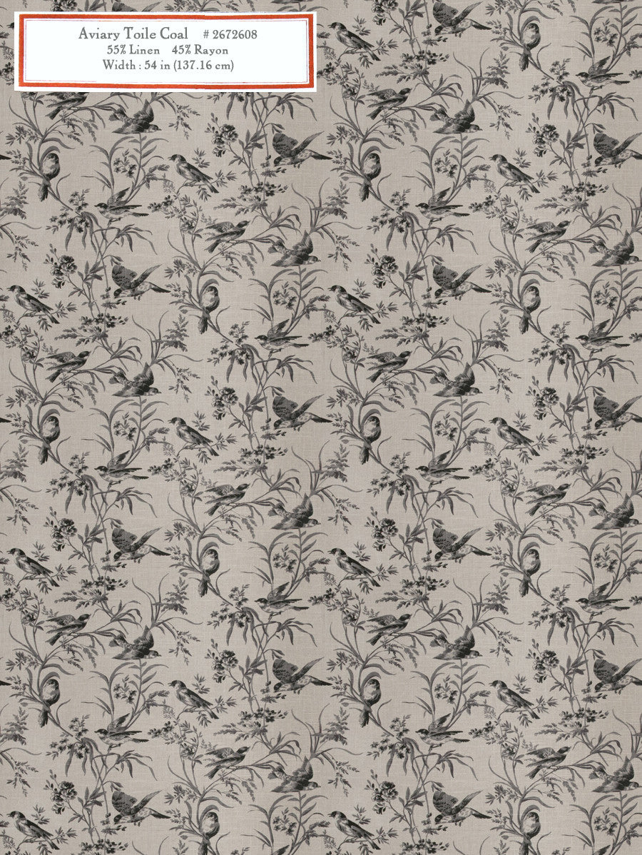 Home Decorative Fabric - Aviary Toile Coal