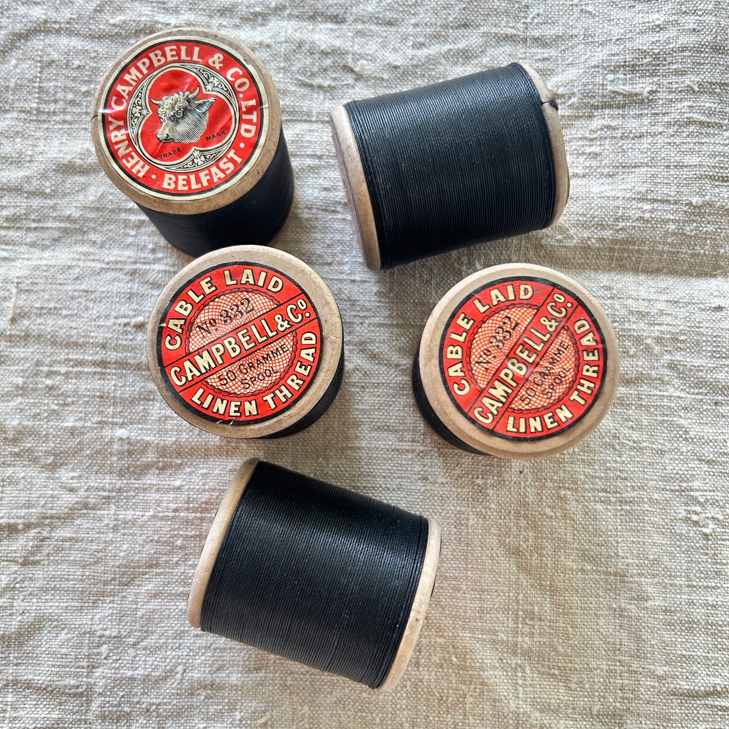 Vintage Spool of Black Linen Thread - Belfast