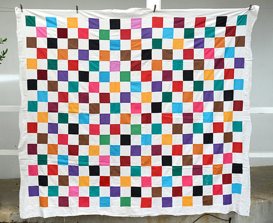 Vintage Colorful Checkerboard Quilt Top