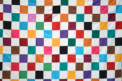 Vintage Colorful Checkerboard Quilt Top