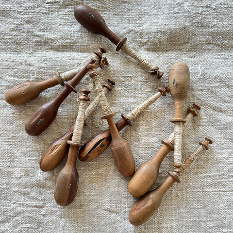 Antique Wooden Bobbin Set