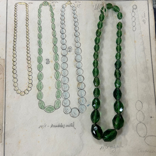 Antique Czech Faceted Green Glass Beads 15"