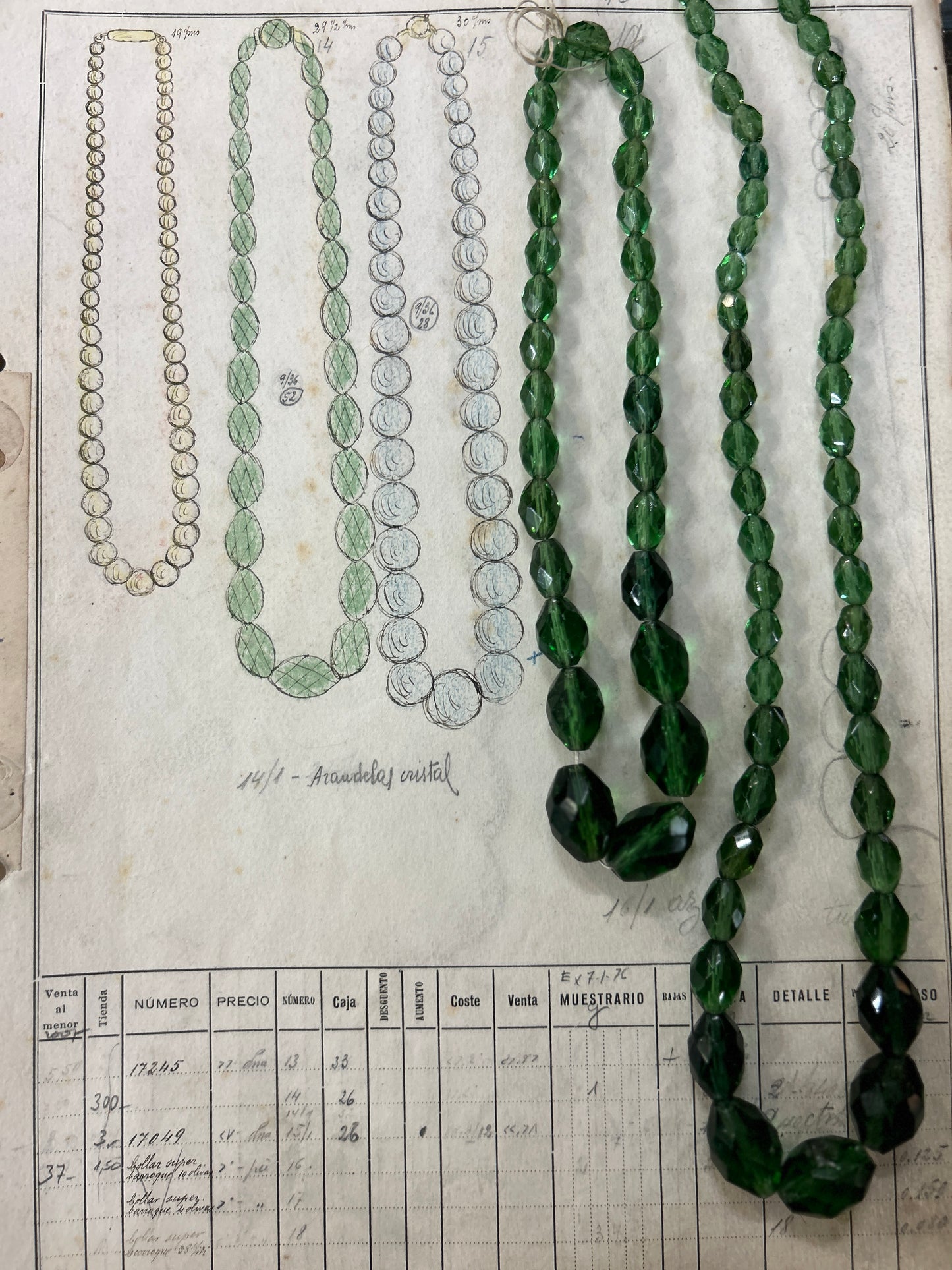 Antique Czech Faceted Green Glass Beads 15"