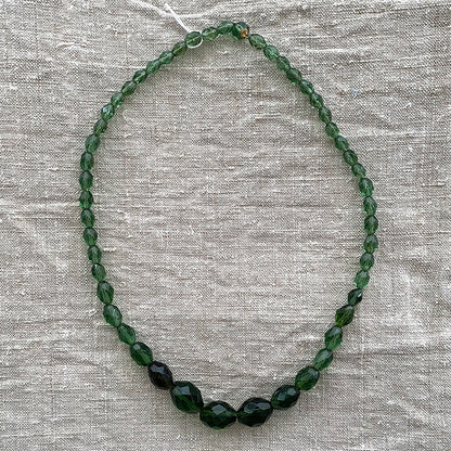Antique Czech Faceted Green Glass Beads 22"