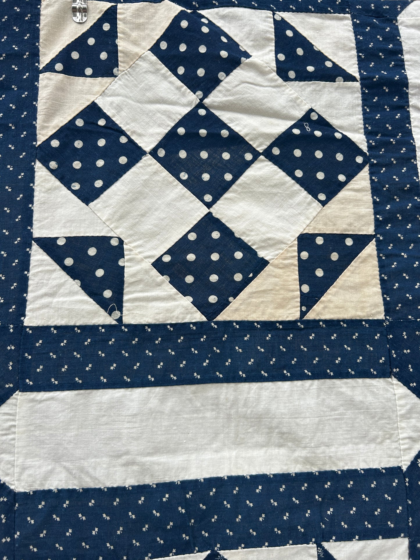 Antique Nine Patch Indigo Quilt Top