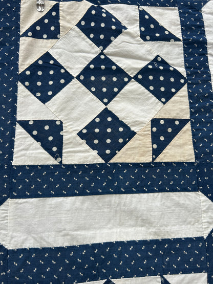 Antique Nine Patch Indigo Quilt Top