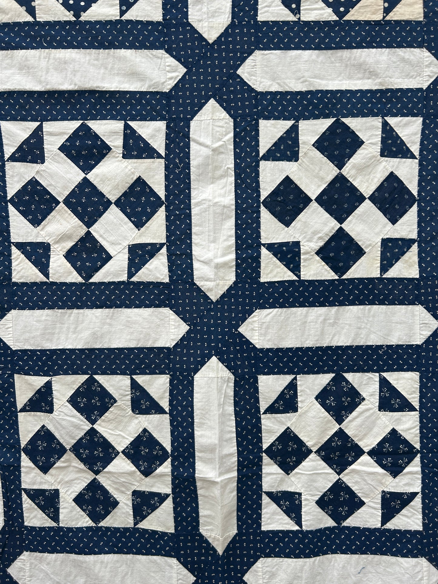 Antique Nine Patch Indigo Quilt Top