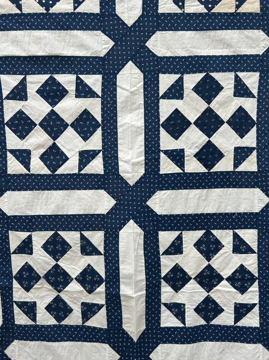 Antique Nine Patch Indigo Quilt Top