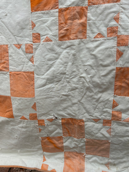 Vintage Orange Nine Patch Quilt - Cutter!