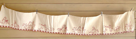 Antique Red Work Shelf Liner / Geese and Chickens