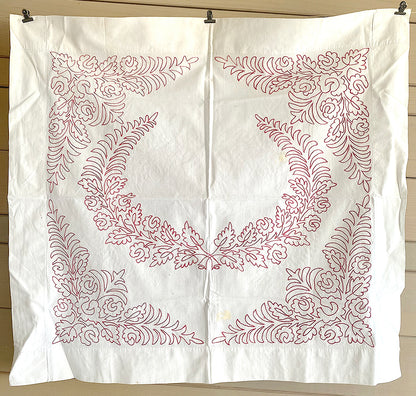 Antique Red Work Pillow Covers or Panels / Wreath