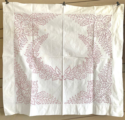 Antique Red Work Pillow Covers or Panels / Wreath