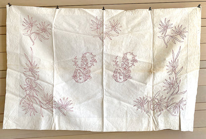 Antique Red Work Panel / SS Monogram