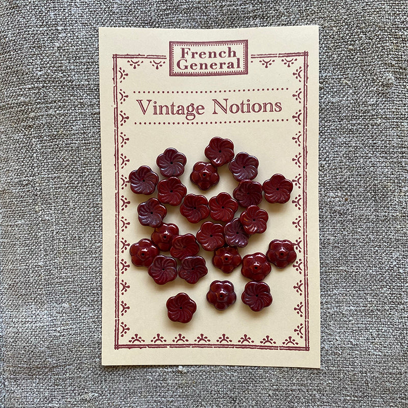 Vintage Cranberry Glass Flat Flower Beads
