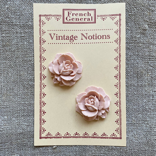 Vintage Pale Pink Floral Cabochons - Set of 2