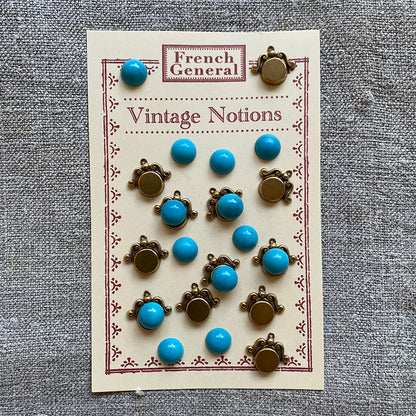 Vintage Turquoise Cabochons and Brass Bezels - Round