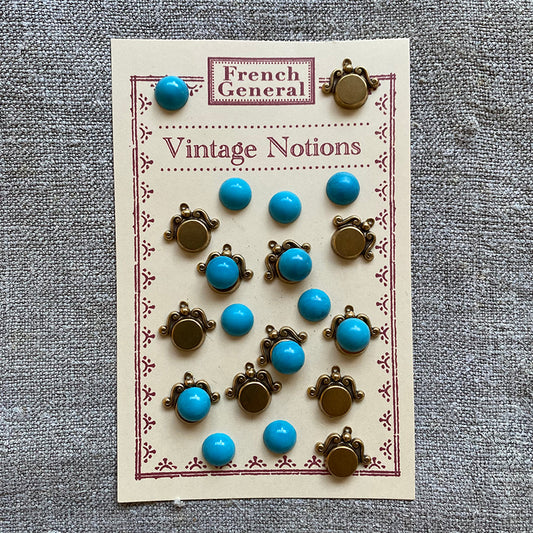 Vintage Turquoise Cabochons and Brass Bezels - Round