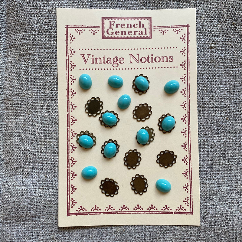 Vintage Turquoise Cabochons and Brass Bezels - Oval