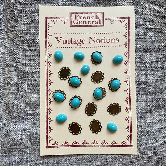 Vintage Turquoise Cabochons and Brass Bezels - Oval