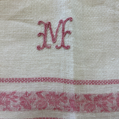 Antique French Hand Towel / Set of 2 / M Monogram