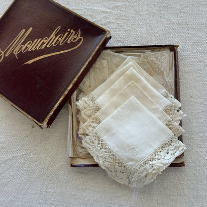 Antique French Handkerchiefs "Mouchiers" Set of 9
