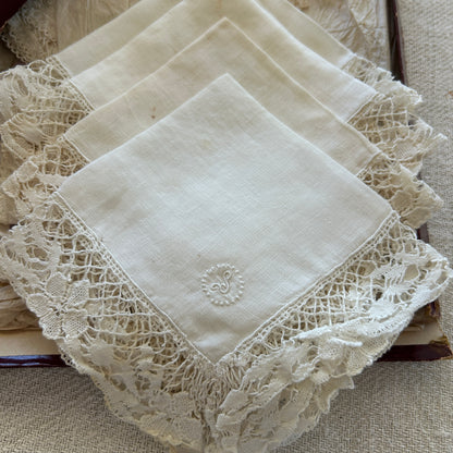 Antique French Handkerchiefs "Mouchiers" Set of 9