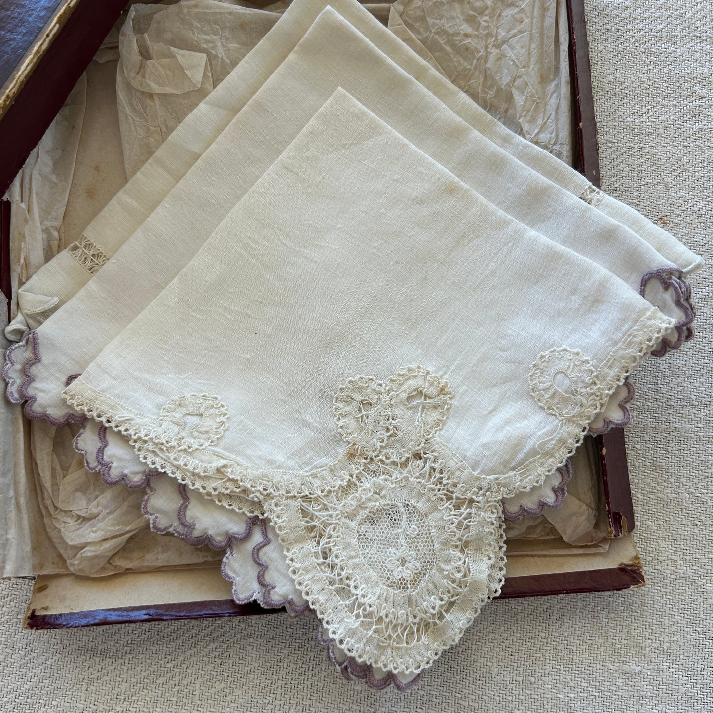 Antique French Handkerchiefs "Mouchiers" Set of 9