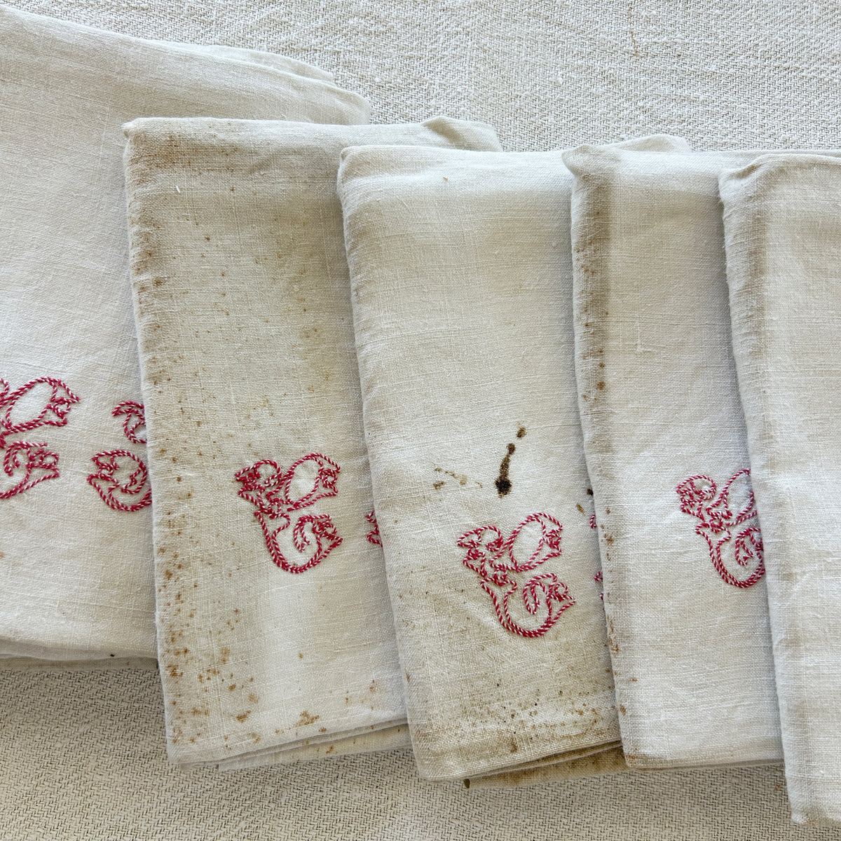 Early French Household Cloth / CN Monogram / Set of 8
