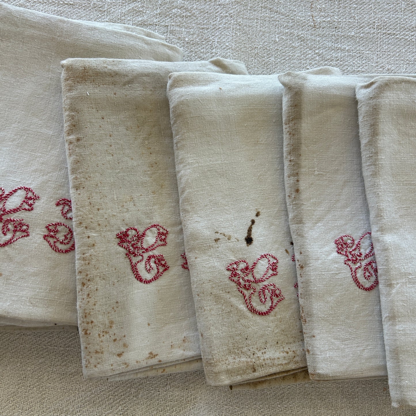 Early French Household Cloth / CN Monogram / Set of 8