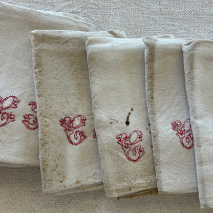 Early French Household Cloth / CN Monogram / Set of 8