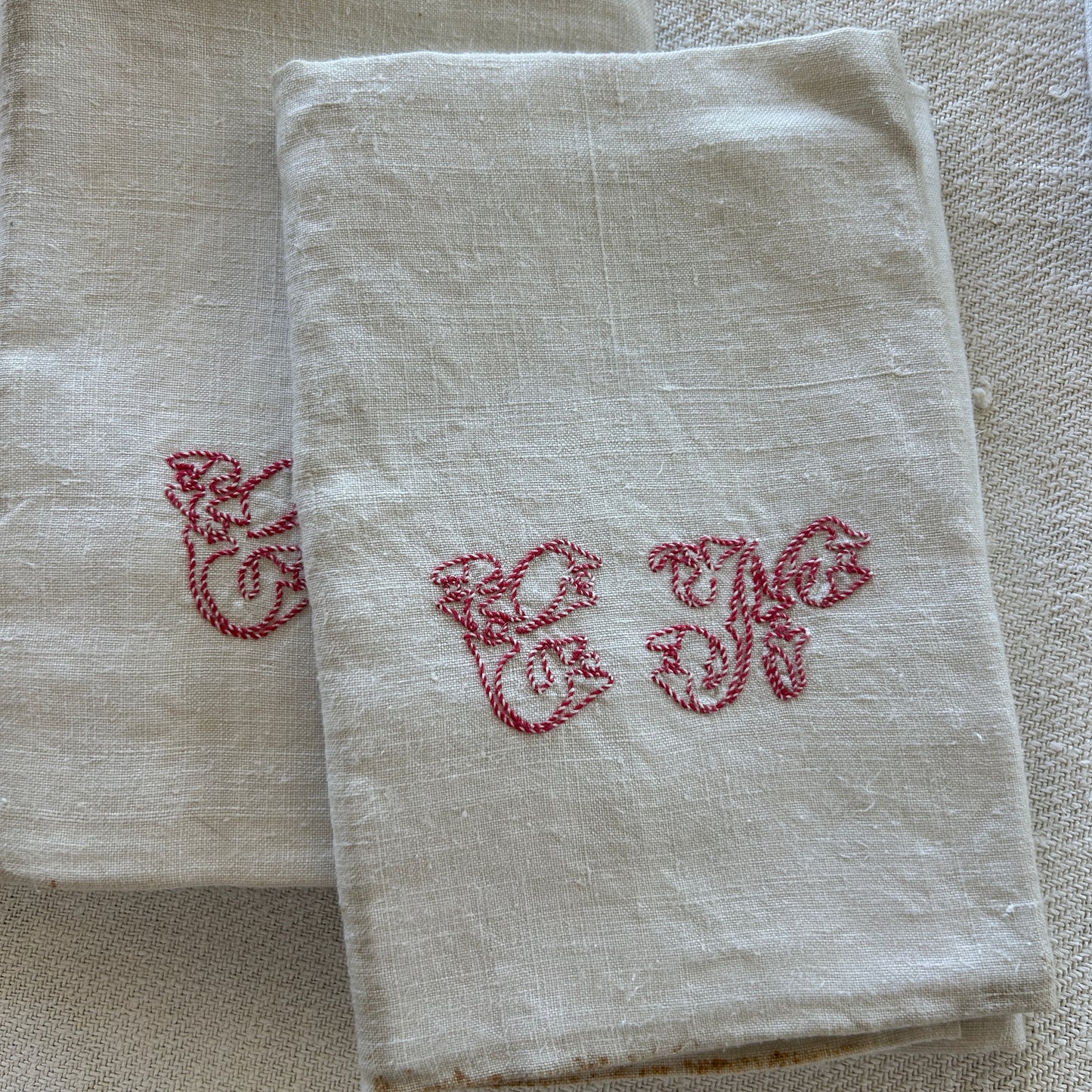 Early French Household Cloth / CN Monogram / Set of 8
