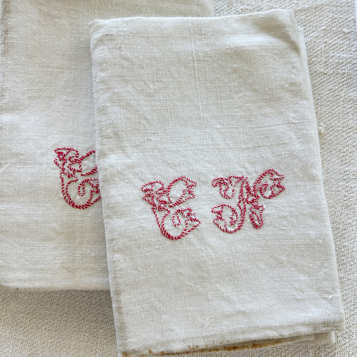 Early French Household Cloth / CN Monogram / Set of 8