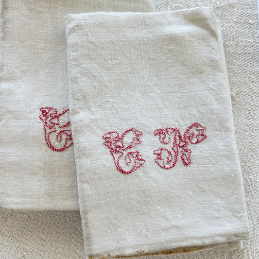 Early French Household Cloth / CN Monogram / Set of 8