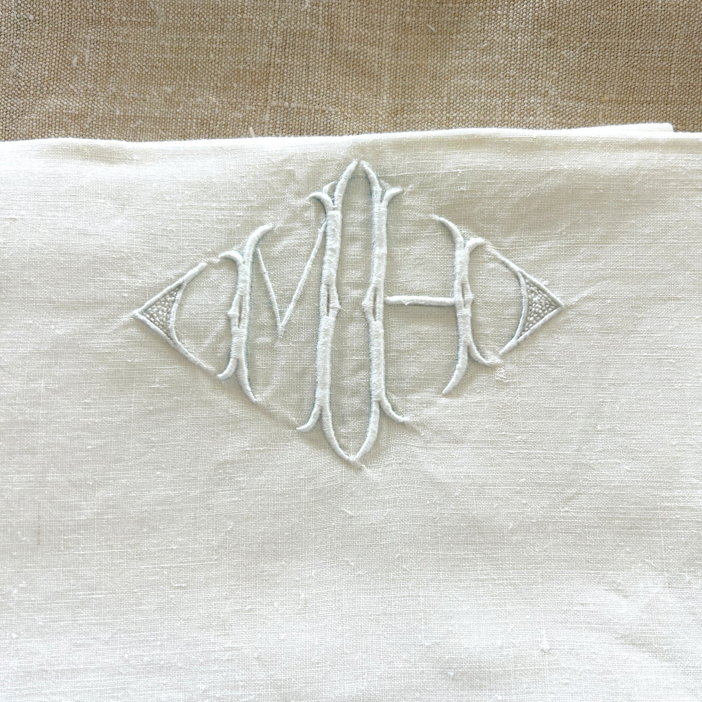 Vintage Linen Pillow Shams / MH Monogram