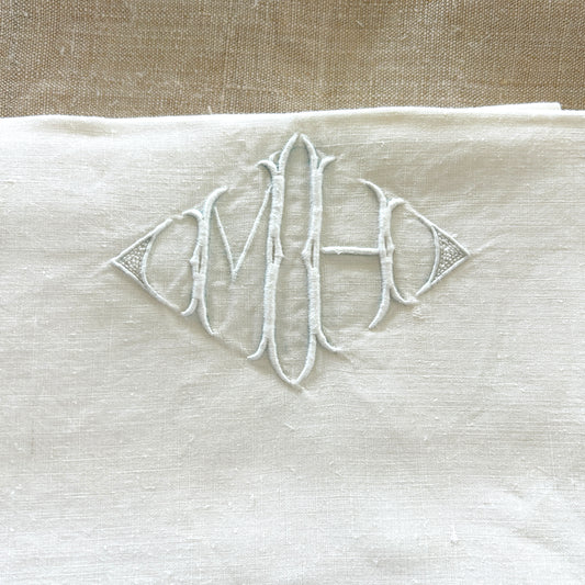 Vintage Linen Pillow Shams / MH Monogram