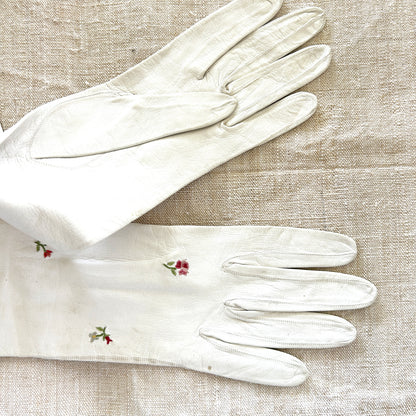 Vintage White Leather Gloves